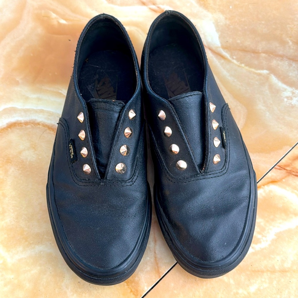 Black and gold vans authentic slip on